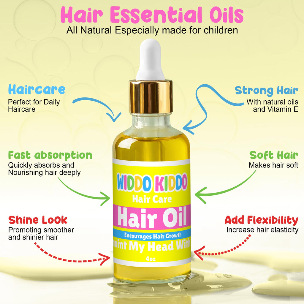 Widdo Kiddo Nourishing Hair Oil - Natural Hair Growth Oil for Kids - With Almond Oil, Vitamin E Oil, and more - All Hair Types - 4 Oz