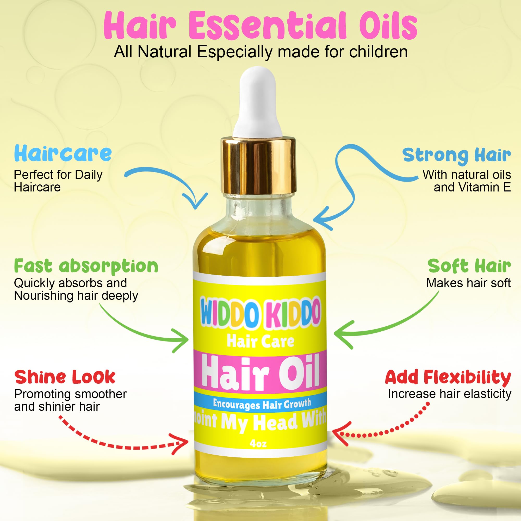Widdo Kiddo Nourishing Hair Oil - Natural Hair Growth Oil for Kids - With Almond Oil, Vitamin E Oil, and more - All Hair Types - 4 Oz